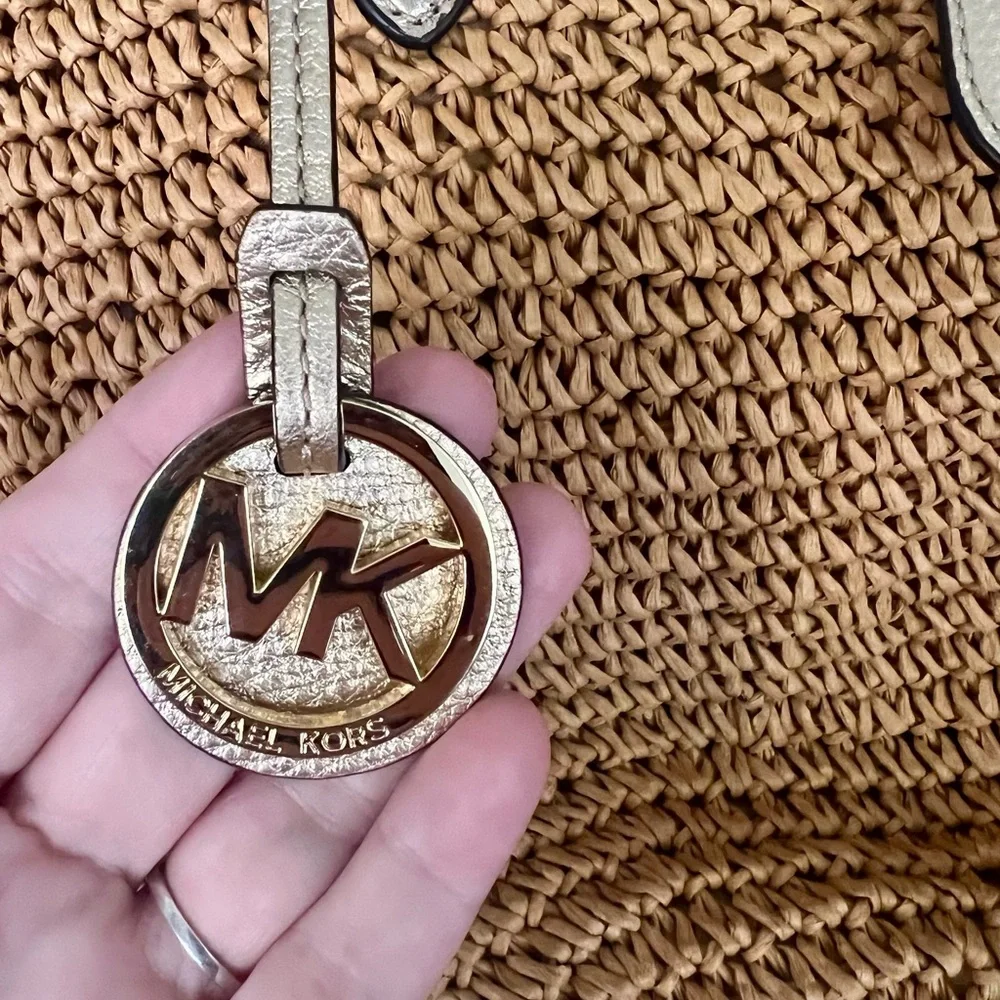 Michael Kors Woven Straw Tote with Metallic Beige Trim